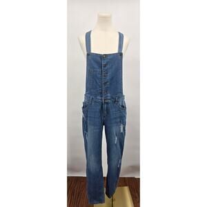Vintage Life in Progress 
Distressed Medium Wash Bib Overalls